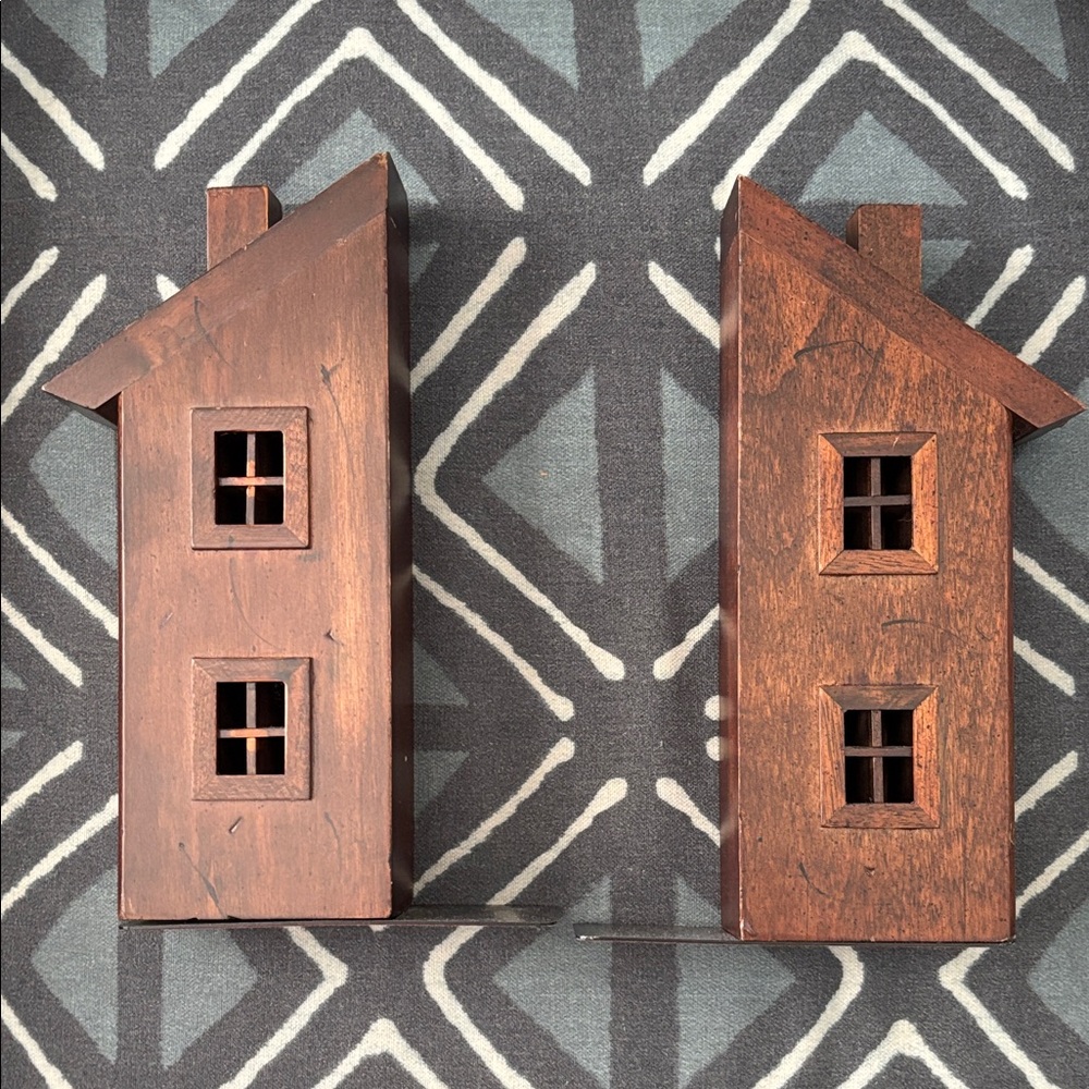 Vintage Bombay Company Rustic Brown Wooden House Bookends